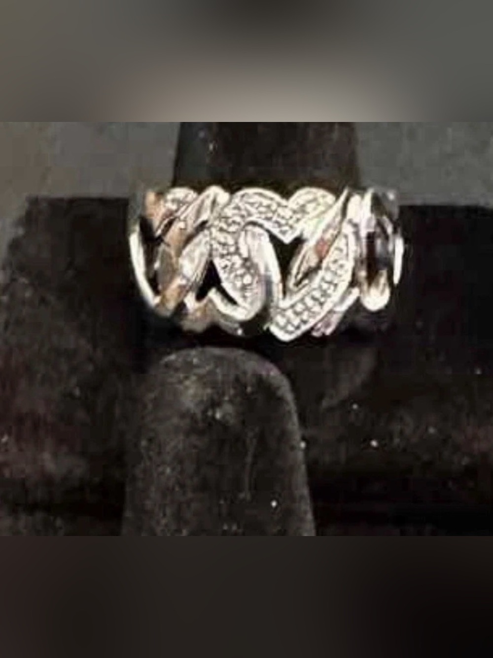 Sterling Silver Heart Link Ring with Pave Accents - Elegant Women's Jewelry